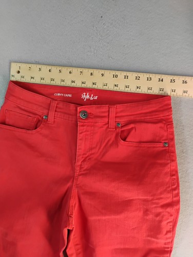 Style Co Womens Jeans 6 Red Curvy Capri Cuffed Solid Medium Wash 5 Pockets - Picture 7 of 13