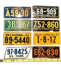 8 Vintage 1953 Wheaties Mini License Plates Cereal Premium SC NC GA TN LA VA