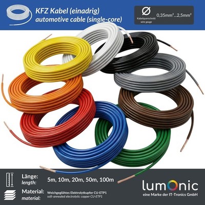5-100m FLRY Fahrzeugleitung 0,35mm² - 2,5mm² rund Kabel Litze KFZ Stromkabel