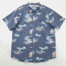 Magellan Shirt Men XL Navy Blue Fish Gear Moisture Wicking Classic Fit Button-Up