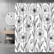 Stylish Floral Shower Curtain - Black and White Design, Fabric, Home Decor