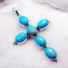 Xmas Sale Copper Turquoise Gemstone Cross Pendant Lot 925 Silver Plated Jewelry