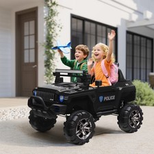2-Seater Battery-Operated Kids Ride-on Police Truck w/ Music Horn, Black
