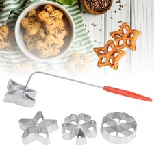 Rosette Iron Set Handle 4 Shapes Waffle Molds Cake Printing Cookie Pastry