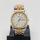 Vintage Seiko 7N43-8111 Two Tone Day Date Quartz Watch Silver Dial 36mm
