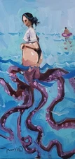 Jose Trujillo Fine Art PRINT 12x24" Collectible Artist Painting Octopus Girl