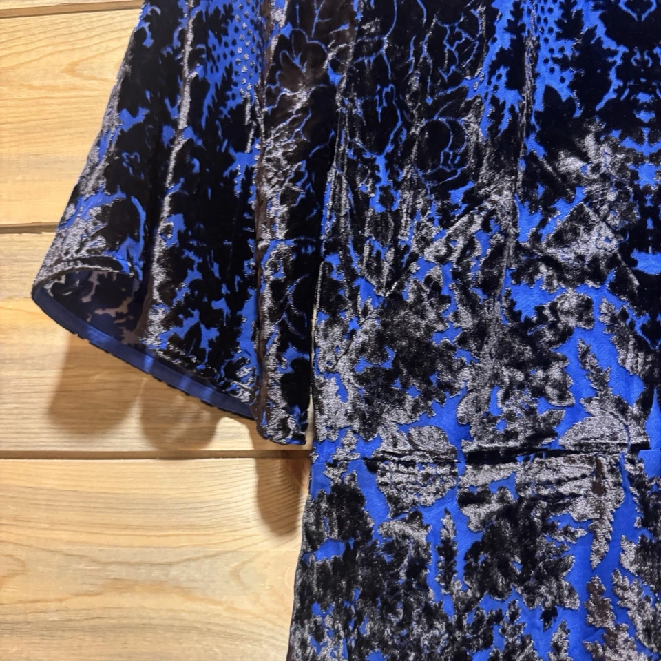 Mini Vestido Anthropologie Cuello Simulado Azul y Negro Terciopelo Burnout Para Mujer Talla 6 Foto 3 de 4