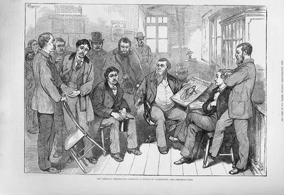 Alter antiker Druck Harpers Weekly während der amerikanischen Präsidentschaftswahl 18 19.