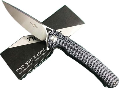 TWOSUN FOLDING KNIFE G10 HANDLE D2 PLAIN EDGE  TS81-D2-BLACK