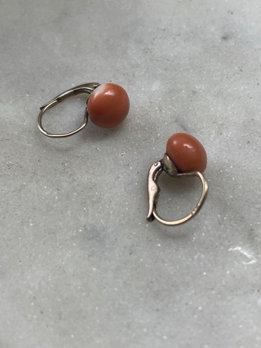 ANTICHI ORECCHINI EDOARDIANI IN ORO 14 CT E CORALLO NATURALE 1900S - Foto 10 di 17