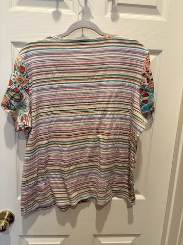 Choices Woman Multi pattern SZ 2X Short Sleeve Shirt Blouse Colorful Artsy Boho - Picture 6 of 16