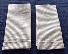 PAIR Laura Ashley EURO Pillow Shams   Blue White Stripes  Ticking  Excellent New