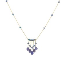 14k Blue Amethyst Pearl Necklace  Yellow Gold Dangle Beads (#002)