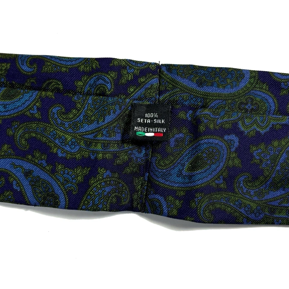 Corbata/ascot de seda cachemira azul marino y verde serigrafiado (hecho a mano en Italia) Foto 4 de 4