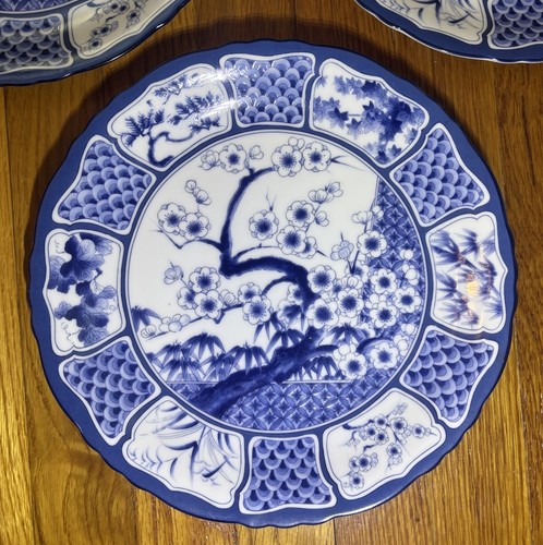6 Vintage Gump's Oriental Garden 10 1/2" Dinner Plates Made in Japan Blue White - Picture 7 of 9