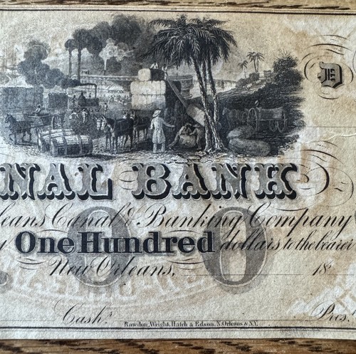 1800’s New Orleans Canal Bank Louisiana Remainder $100 uncirculated, BI-Colored. - Picture 3 of 9