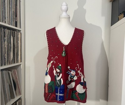 Vintage Heirloom Collectibles Snowman Band Musical Christmas Knit Sweater Vest M