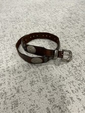 VINTAGE Native American Leather  Silver Brass CONCHO Belt