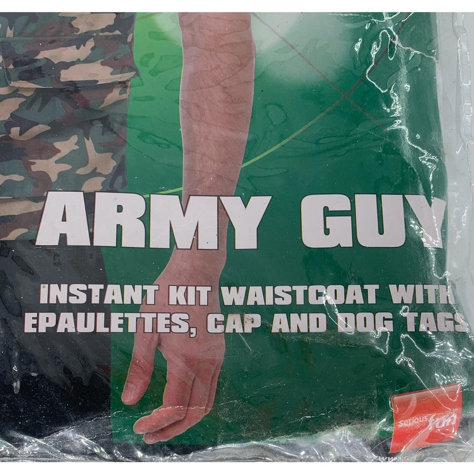 Disfraz Smiffys Adulto Ejército Hombre Mediano Chaleco Charreteras Gorra y Etiqueta de Perro  Foto 3 de 4