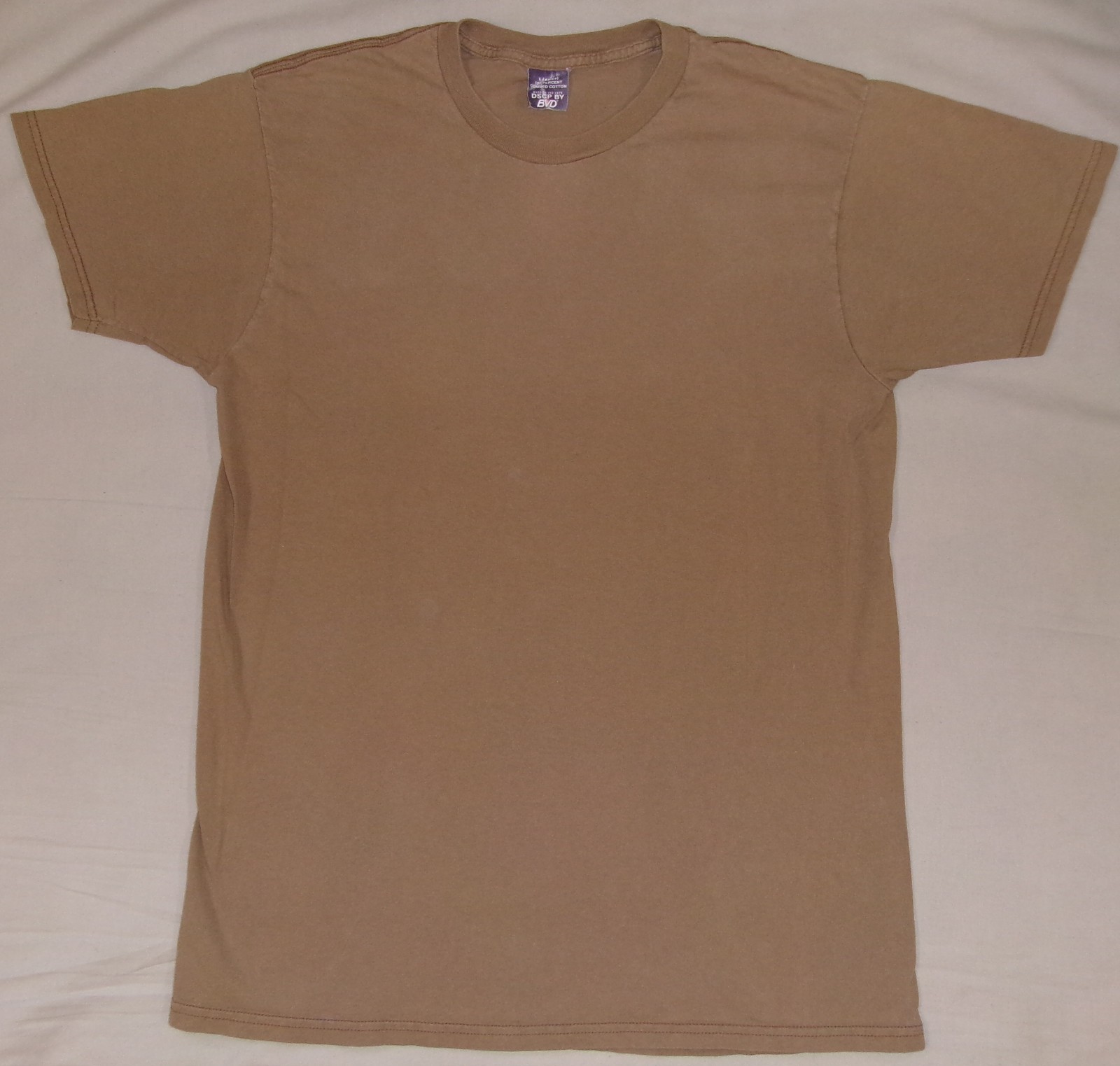 Vtg 80S DSCP BY BVD US ARMY T SHIRT SzL USA MADE BLANK BROWN KHAKI COMBED COTTON