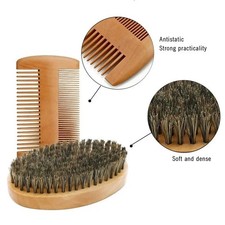 Boar Bristle Beard Mustache Comb Wood Set Handle Hair Brush Shaving Tool For Men