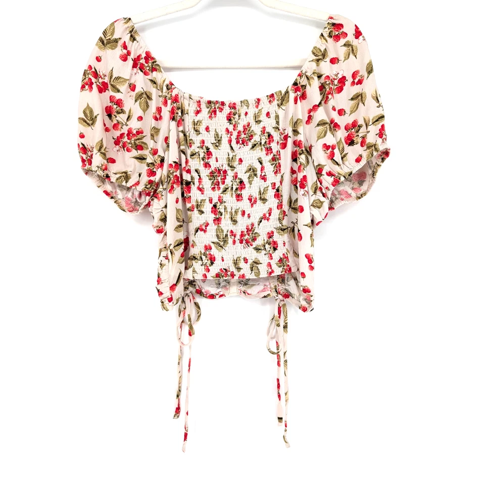 Corsé Top Estampado Fresa Manga Abullonada Cuello Cuadrado Pradera Campesina Lechera L Foto 4 de 4