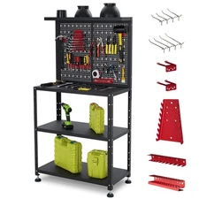 60" x 32" Garage Workbench w/Pegboard & Storage Shelves Work Table Tool Bench