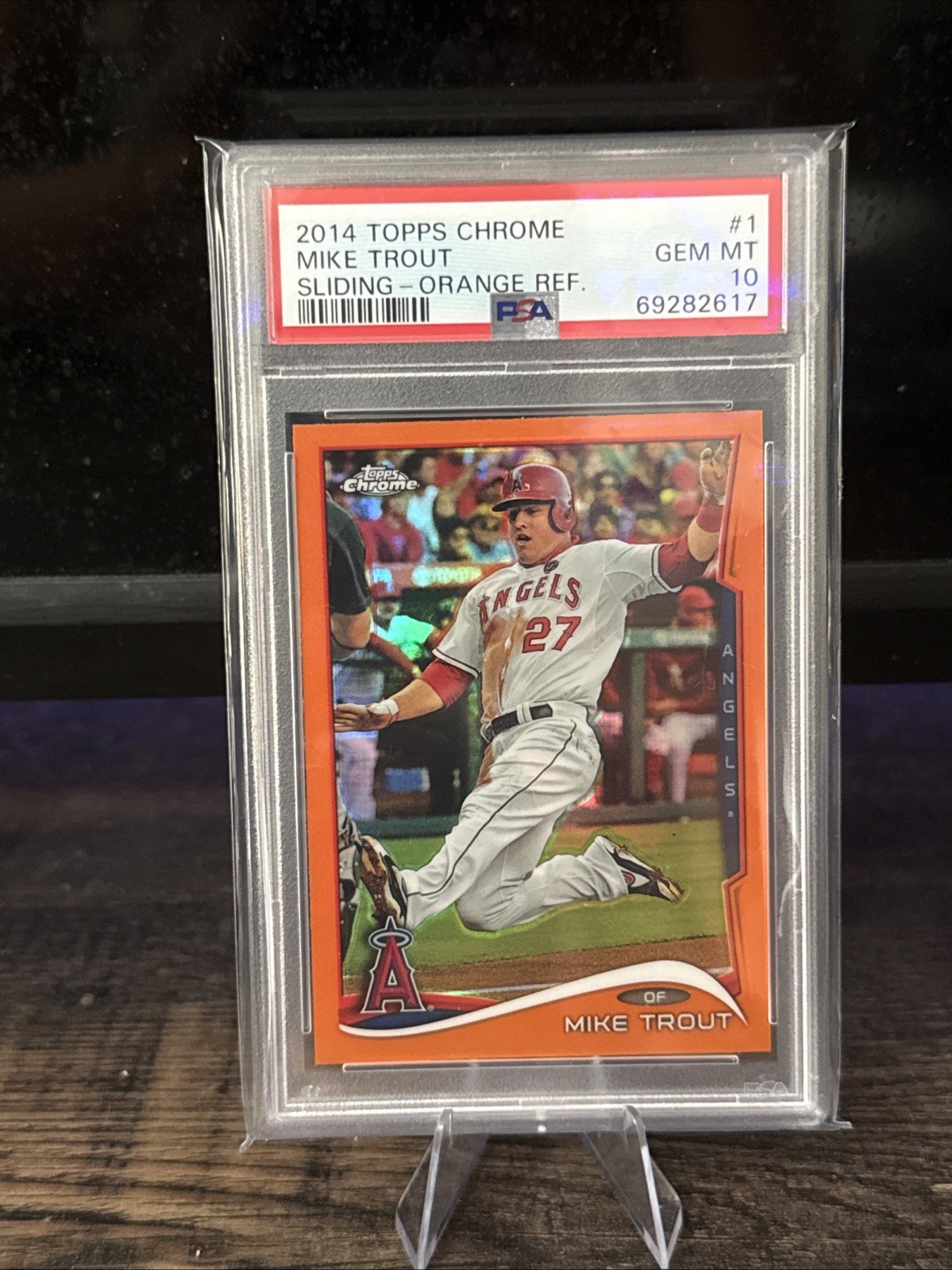 2014 Topps Chrome - Mike Trout #1 Orange Refractor Sliding PSA10