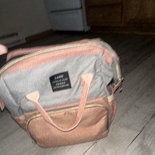 Land Diaper Backpack with USB Port, Multi-Compartment, Pink and Gray