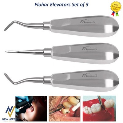 Flohr Elevators Dental Extraction Set Of 3 Surgical Root Extracting Loosen CE