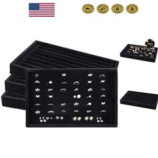 Velvet Jewelry Showcase Trays - 4 Pack of Elegant Holders with 7 Slots