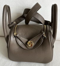 Taupe Small Satchel Top Handle Bag Shoulder Strap Gold Hardware Zip Turn Lock