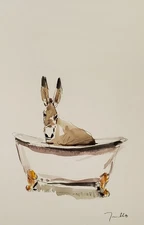 Jose Trujillo Fine Art PRINT 16x24" Collectible Artist Donkey Bathtub Watercolor