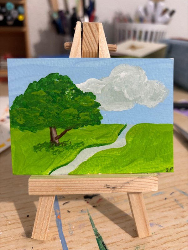 ACEO Original, Country Road, Acrylic Painting, 2.5 x 3.5 in