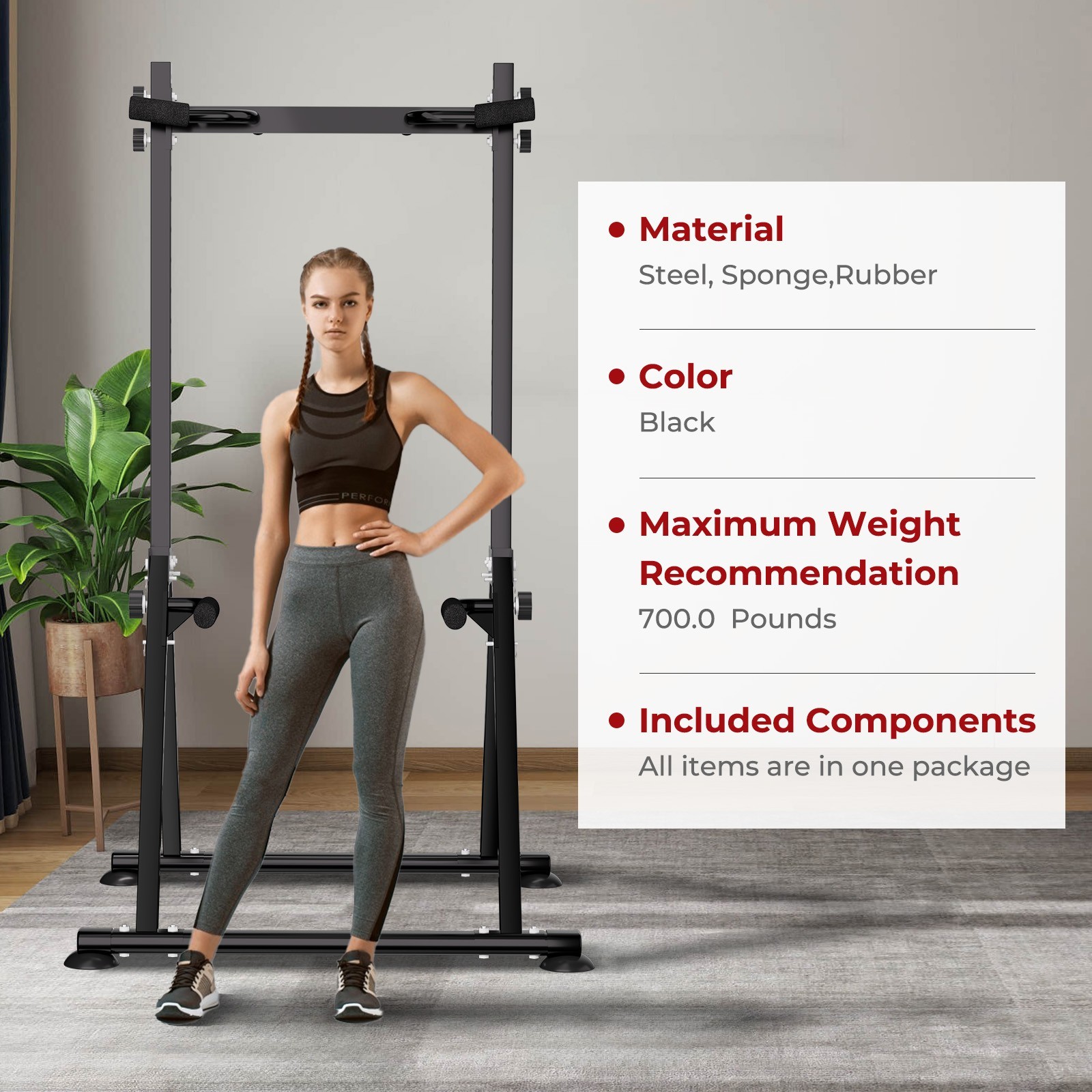 The power tower is equipped with adjustable multifunctional home fitness equipme