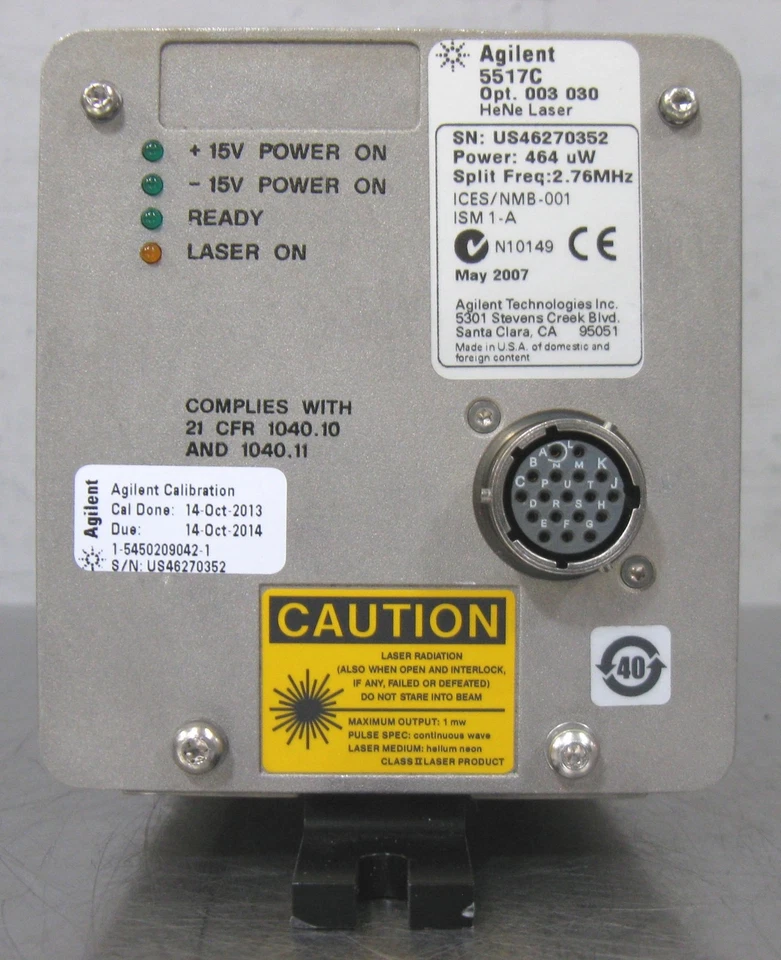 Cabezal láser HeNe C200986 Agilent 5517C Opt 003 030 (464 μW, 2,76 MHz, mayo de 2007) Foto 4 de 4