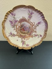 Antique Limoges France Courting Plate Gold Gilded 12 In Round