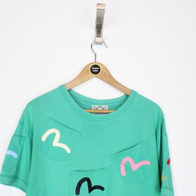 Vintage 90s Evisu Green Short Sleeve Multi Pocket Daicock T-Shirt