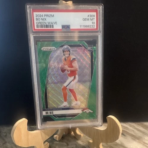 2024 Panini Prizm Bo Nix #309 Green Wave Prizm Rookie PSA 10 Denver Broncos