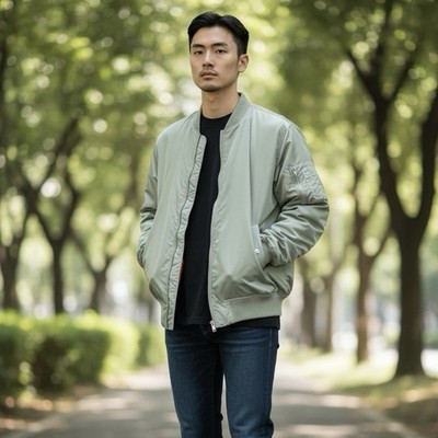 Satin Bomber Jacket Mens L Sage Green Insulated Snap Pockets Y2K by H&M Divided