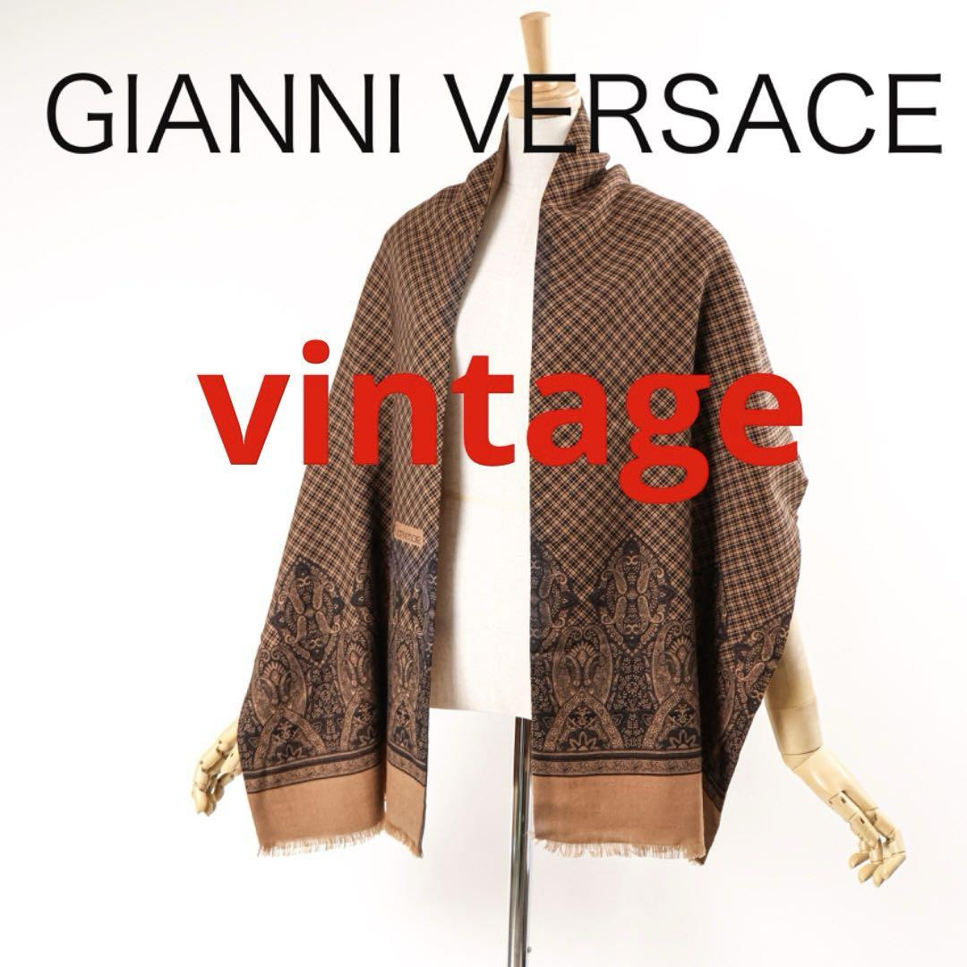 Gianni Versace scarf brown check pattern logo women's
