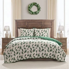 Hallmark Queen Flannel Greenery Print Quilt Set
