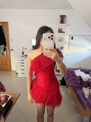Rotes Abenndkleid kurz mit Glitzersteinen von J'adore in 36