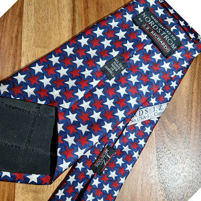 J.Z. Richards for Nordstrom Silk Tie Patriotic Stars Red White Blue USA Made