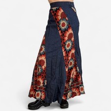 VTG 90s Denim Floral Patchwork Maxi Skirt Womens 26 Boho Cottagecore Long