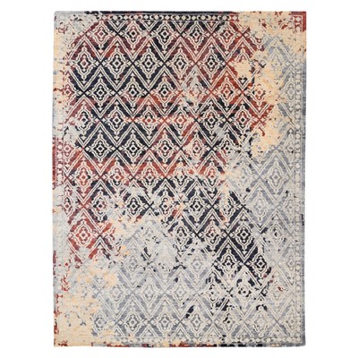 9'x12'1'' Silver Supple Collection Erased Mughal Design Hand Knotted Rug G62202