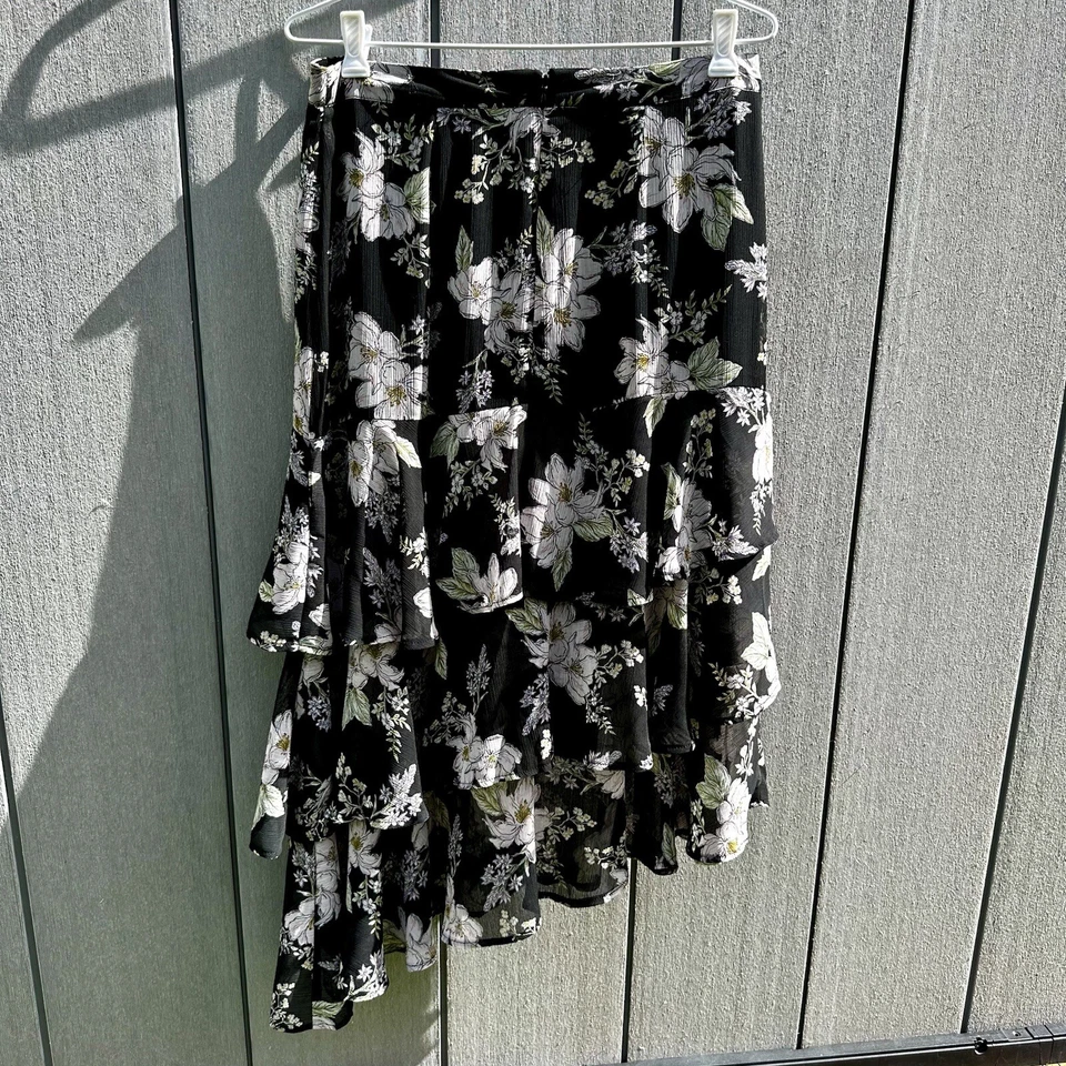 Target Skirt Women Size 10 Floral Chiffon Ruffed Lined Asymmetrical - Image 3 of 4