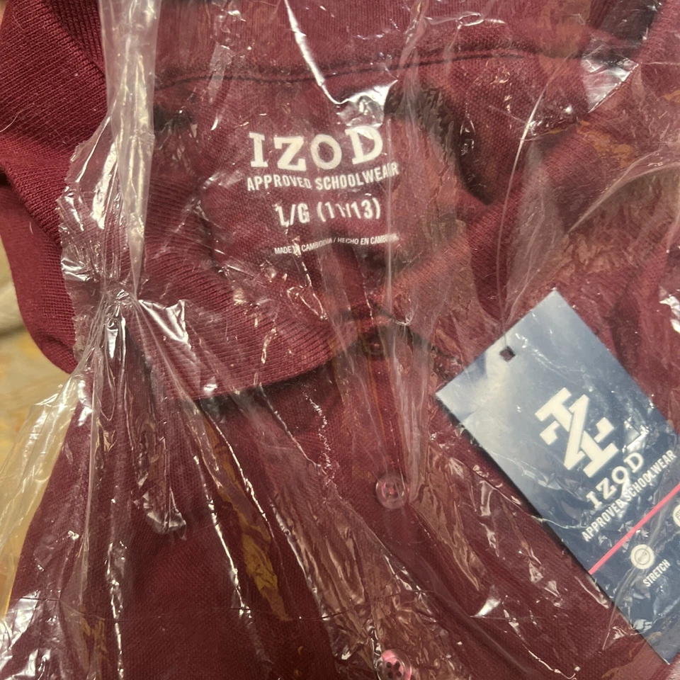 IZOD Burgundy Approved Schoolwear Short Sleeve Collared Polo Shirt Kid Size L - Image 2 of 4