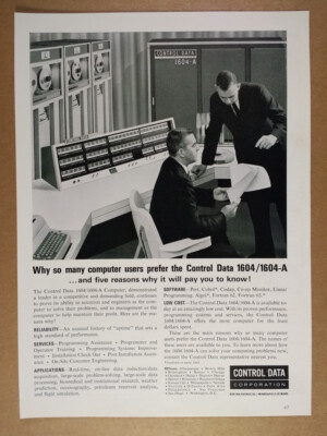 1963 Control Data 1604-A Computer vintage print Ad