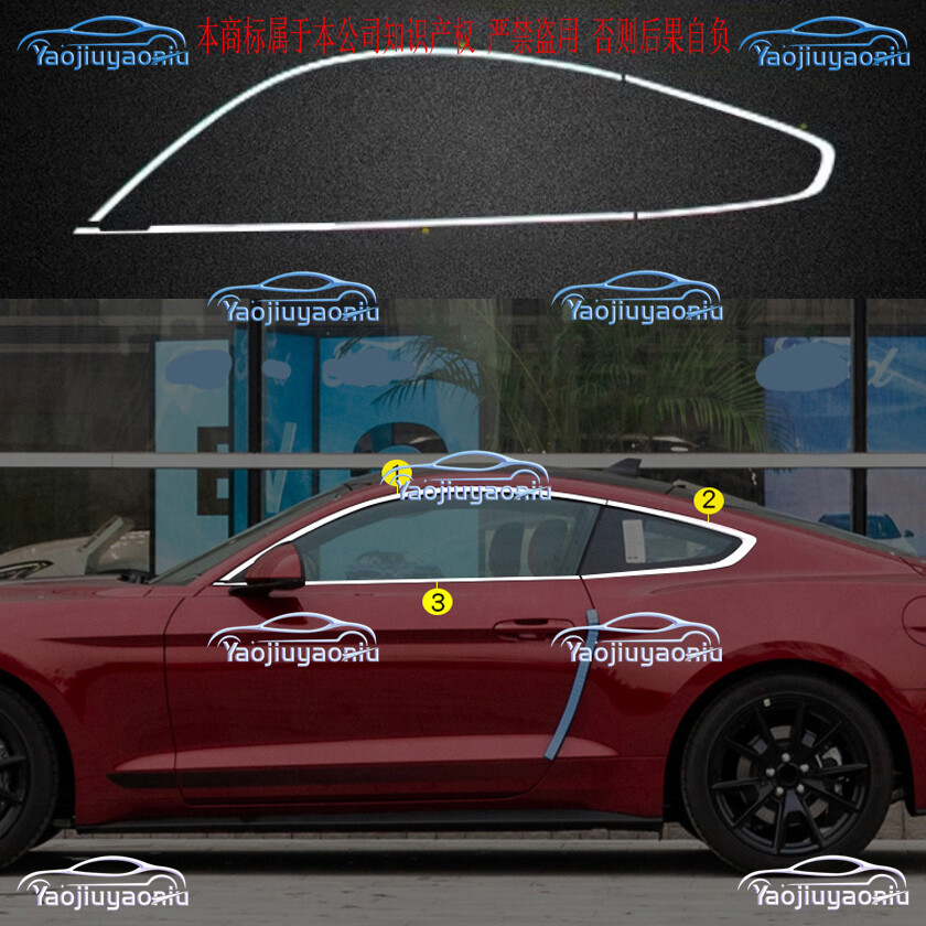 2015-2023 Ford Mustang Matte Steel Window Sill Molding Cover Trim Kit 6pc